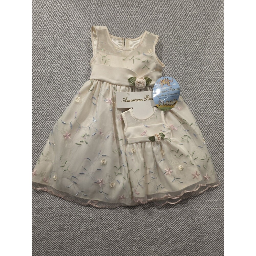 Vtg American Princess Girls 2T Dress + Matching 18" Doll Dress NWT Floral